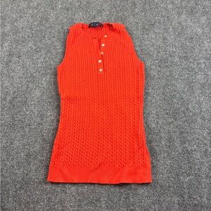 RALPH LAUREN GOLF Women’s Orange Sleeveless 1/4 Button Cable knit Sweater Small